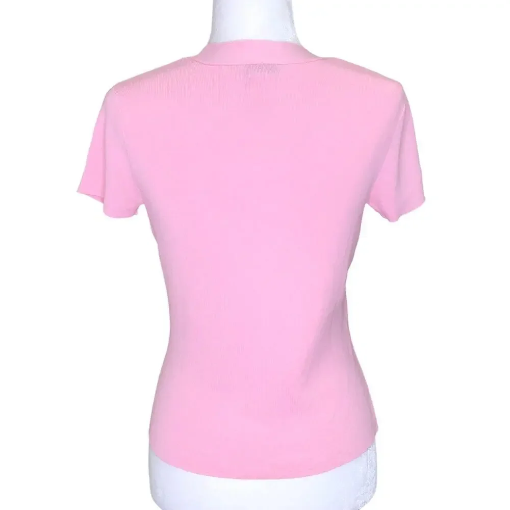 Talbots Petite Pink Scoop Neck Short Sleeve Stretch Top Barbiecore - Picture 3 of 6